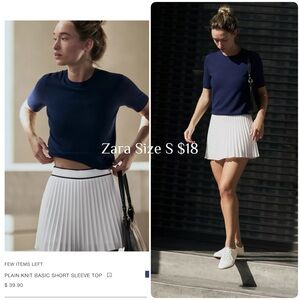 Zara Navy Blue Knit Short Sleeve Top